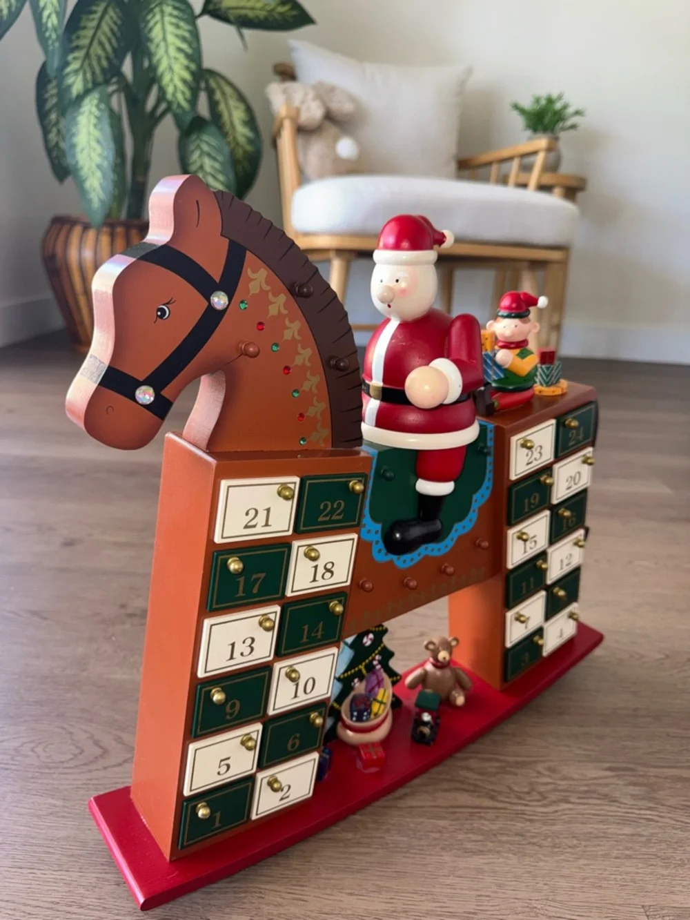 Costco Christmas Wooden Rocking Horse Santa Advent Calendar With Toys-FLAWED